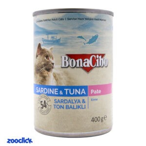 bonacibo adult cat food canned with sardine & tuna کنسرو گربه بوناسیبو با طعم ماهی