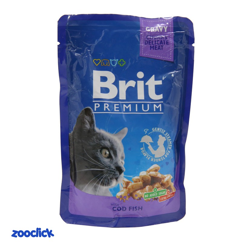 brit premium adult cat food with salmon & trout پوچ گربه بریت با طعم قزل آلا و سالمون