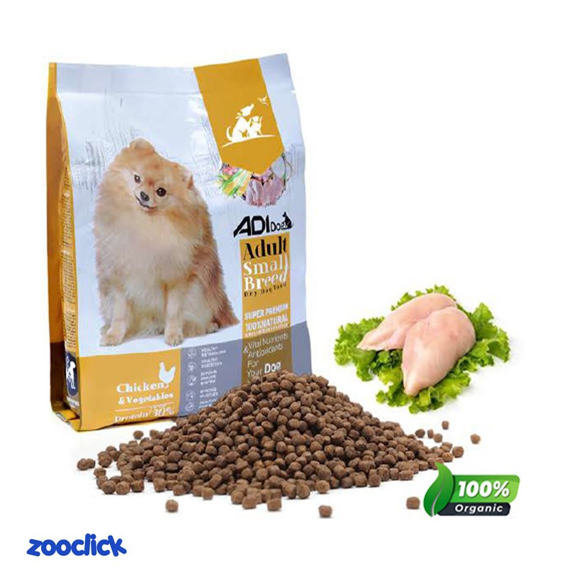 adi dog small & medium adult dog food with chicken غذای سگ بالغ نژاد کوچک و متوسط آدی داگ با طعم مرغ