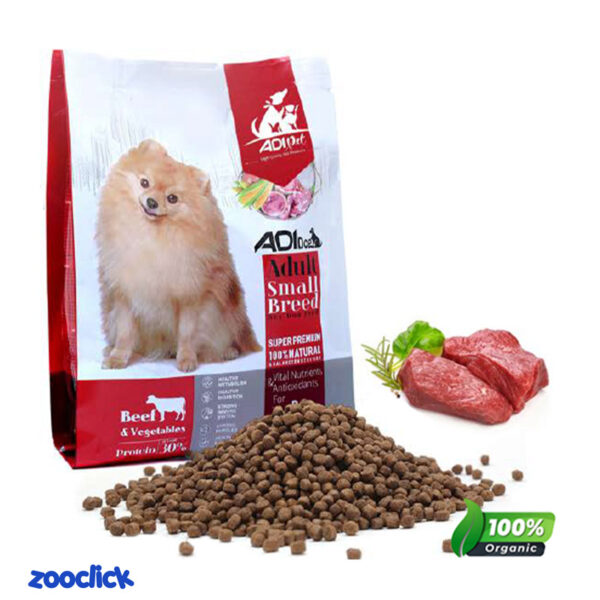 adi dog small & medium dog food with beff غذای سگ بالغ نژاد کوچک و متوسط آدی داگ با طعم گوشت